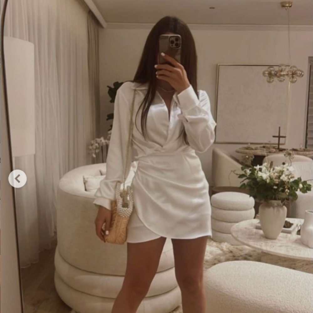 ZARA Satin Effect Wrap Mini Dress White Size XS